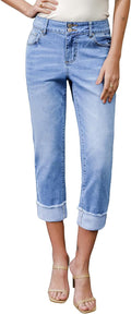 Women's Stylish High Waisted Capri Jeans with Stretch Fit