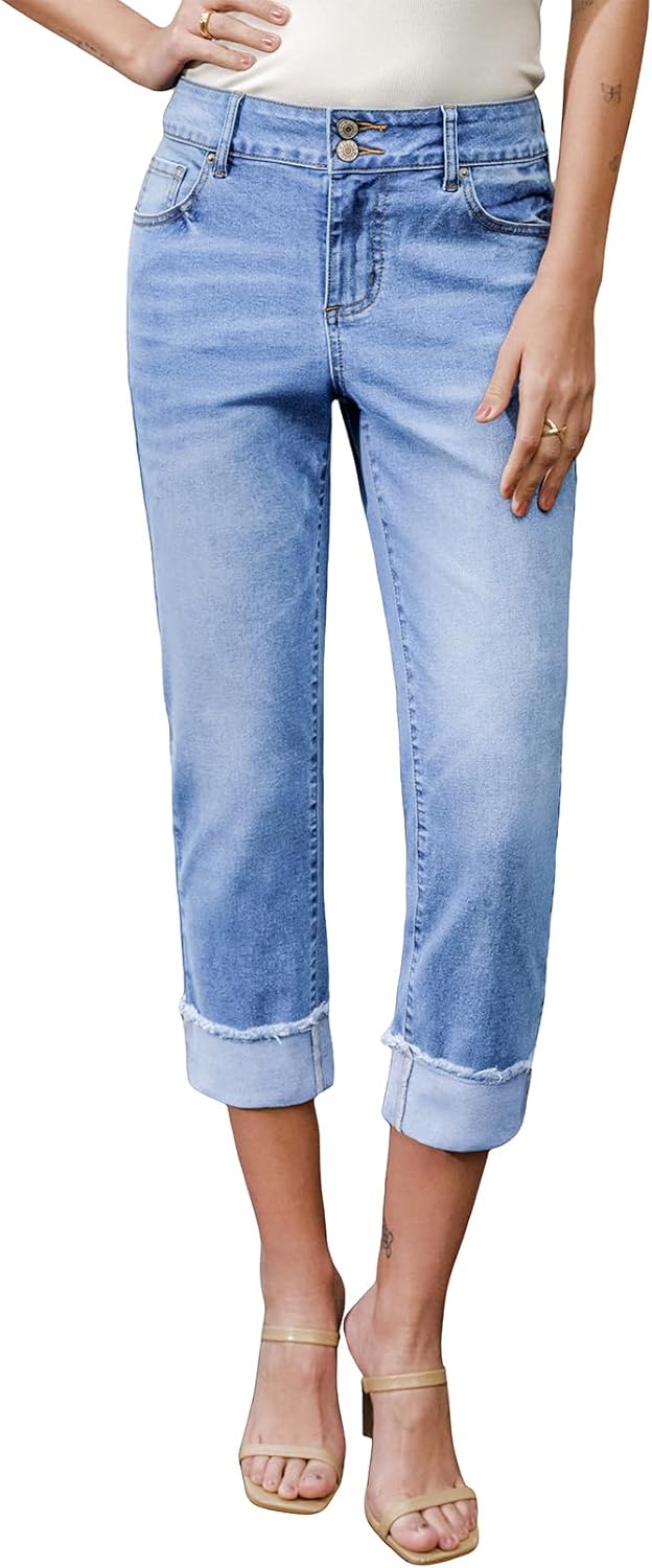 High Waisted Stretchy Capri Jeans for Women - Stylish Comfort