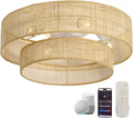 20in Bamboo Small Smart DC Ceiling Fan with Light - Boho Flush Mount