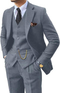 Men's Retro Tweed Herringbone 3-Piece Suit Slim Fit Brown Grey