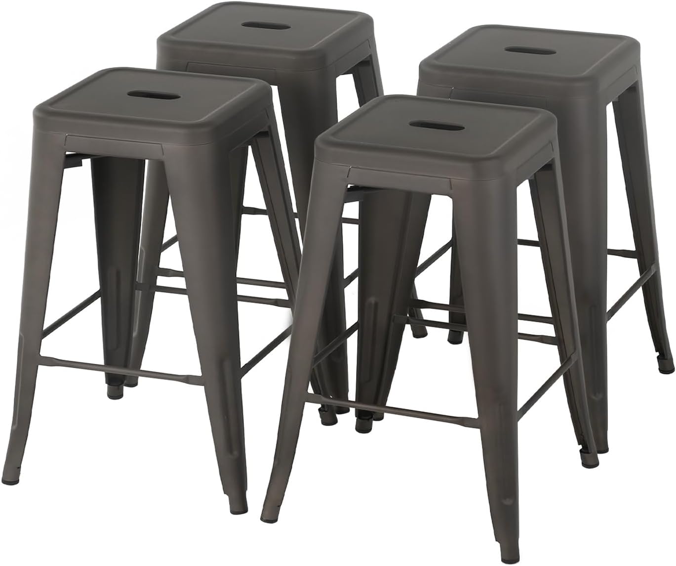 FDW Metal Bar Stools Set of 4 - 24 Inch Industrial Chairs