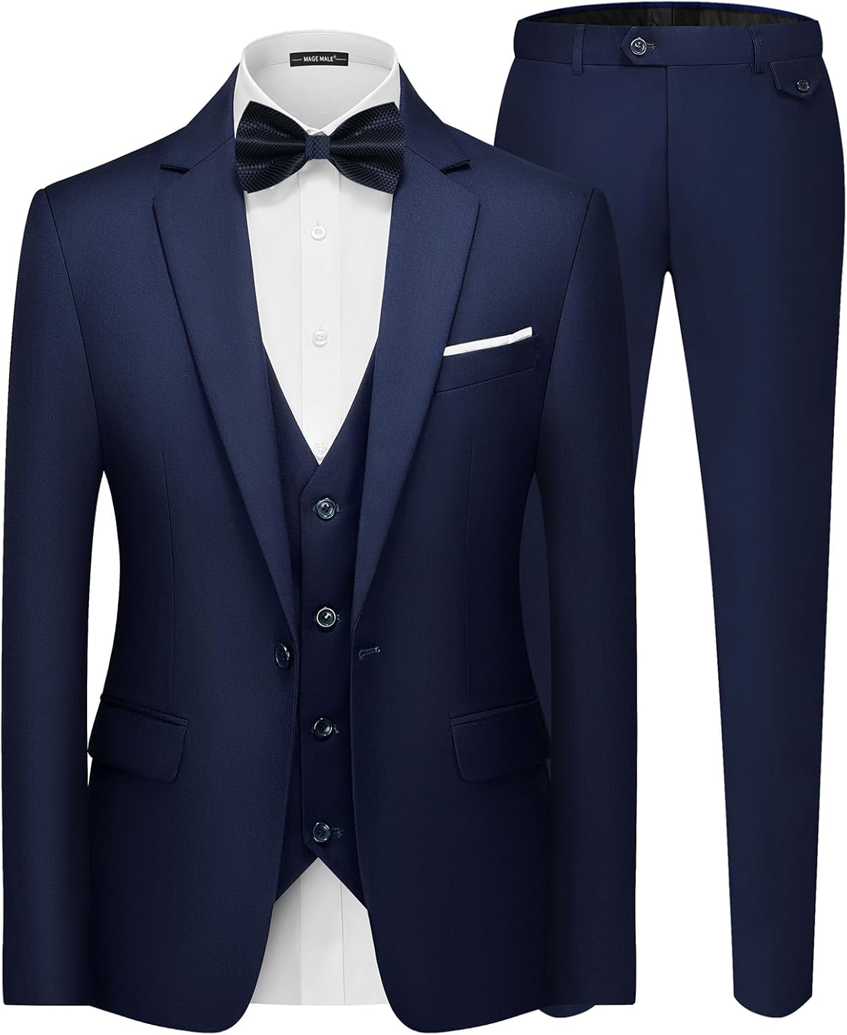 MAGE MALE Men's 3 Pieces Suit Elegant Solid Slim Fit Set