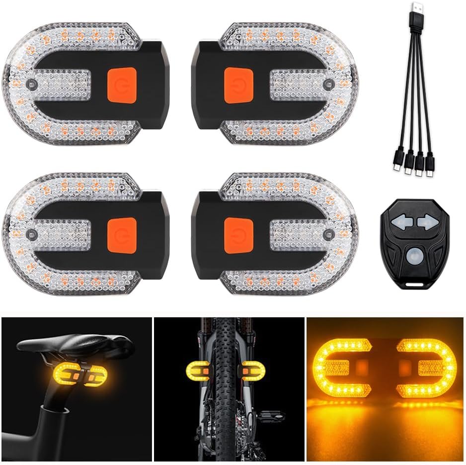 4Pcs Turn Signals for Bicycles with Alarm and USB Charging