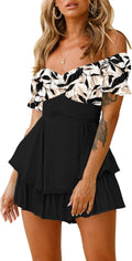 Fixmatti Women Boho Romper Off Shoulder Ruffle Chiffon (Style 8Q1N)