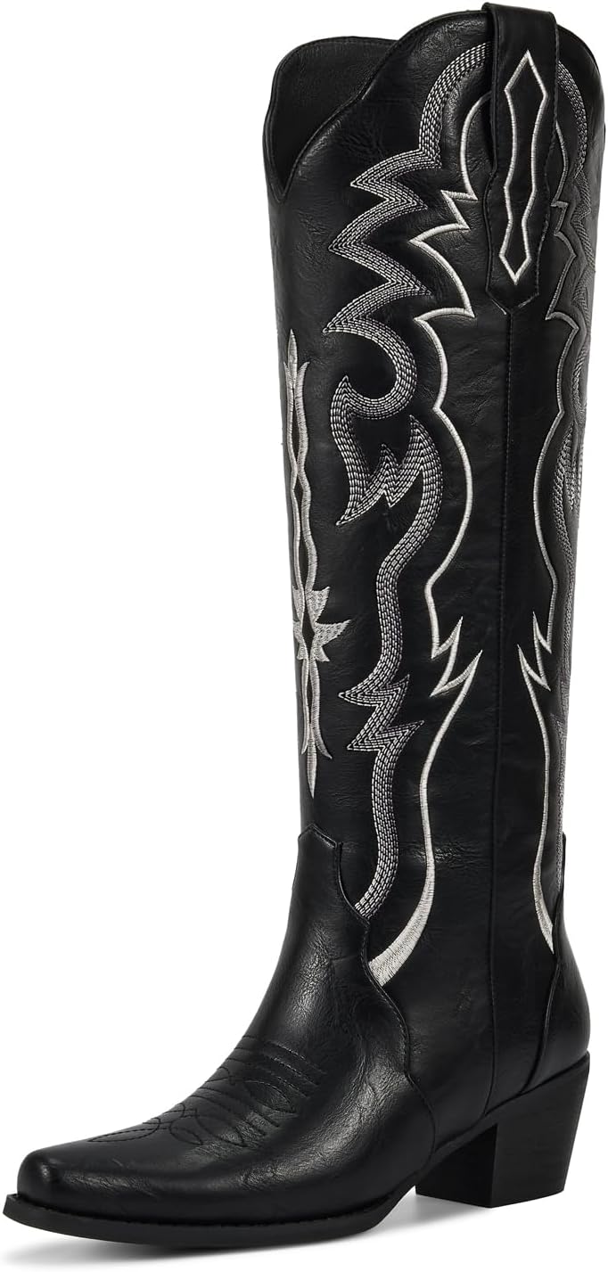Knee High Cowboy Boots for Women with Retro Embroidery Style