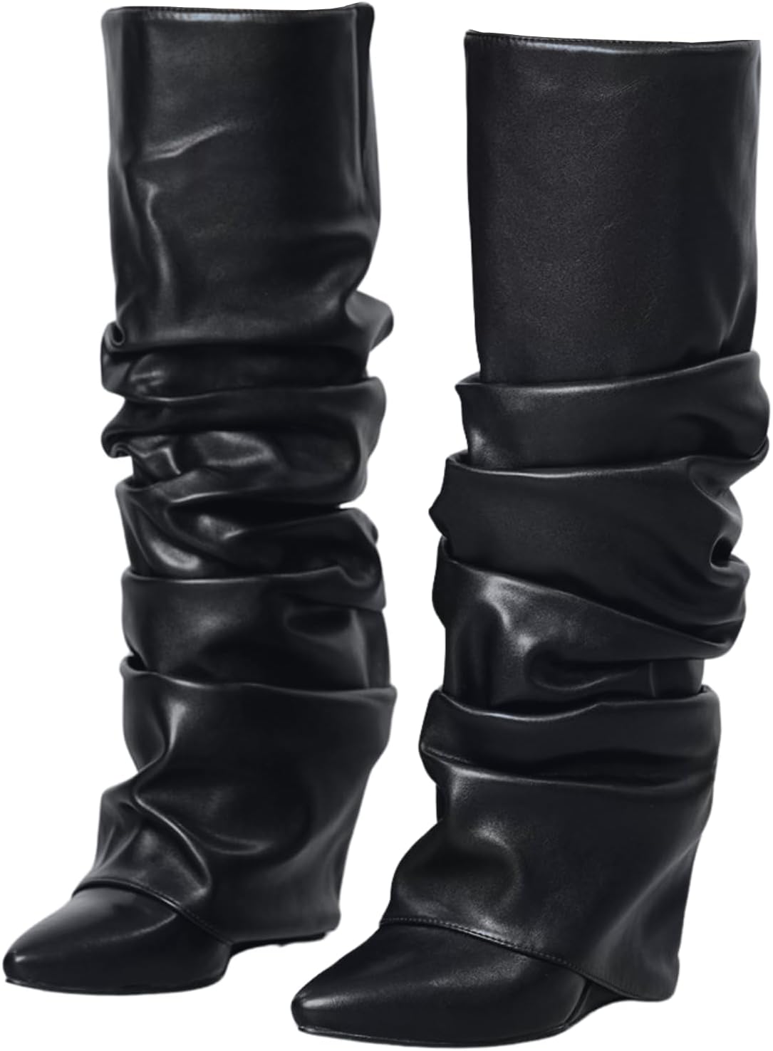 Stylish Slouched Ruched Fold Over Boots for Women in Patent Leather