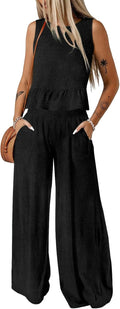 Dokotoo Pants Sets Women Sleeveless Round Neck 2-Piece Outfit