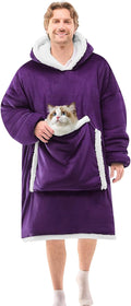 Purple Oversized Wearable Blanket Hoodie - Cozy Sherpa Comfort