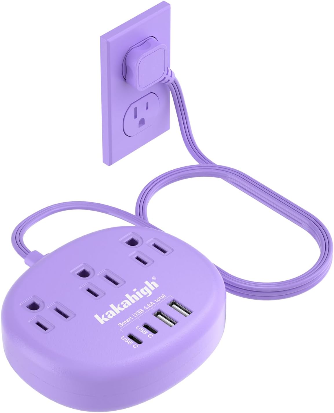 Compact Cute Purple Surge Protector - 5 FT Extension Cord