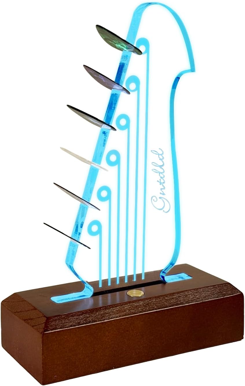 Light-Up Guitar Pick Holder - 9 Modes, Wood Base