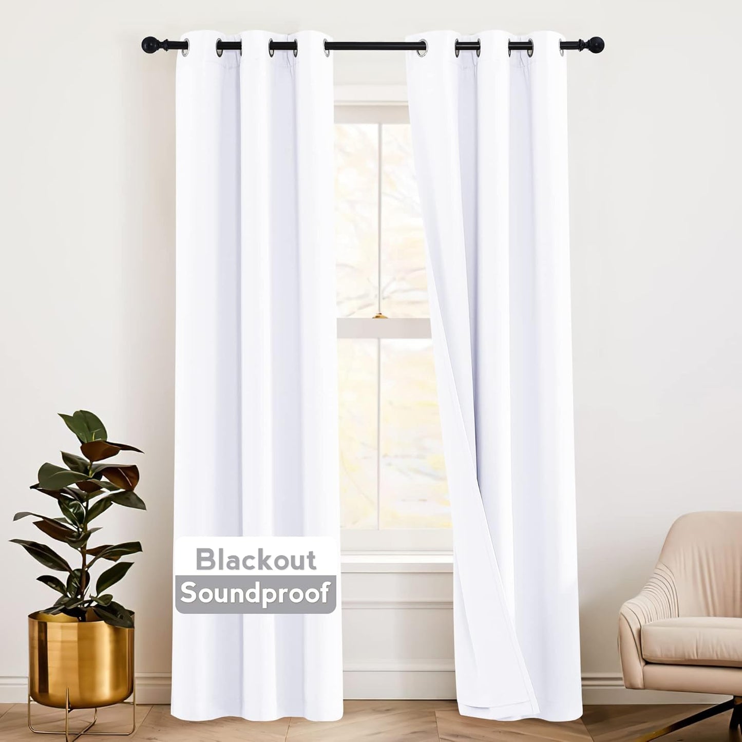 RYB HOME Thermal Curtains - 100% Blackout & Noise Barrier