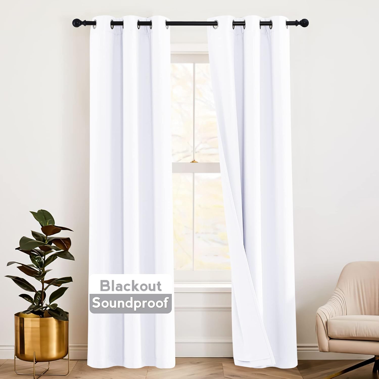 RYB HOME Thermal Curtains - 100% Blackout & Noise Barrier