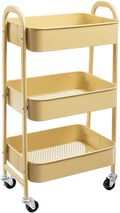 Khaki Yellow 3 Tier Makeup Cart - Movable Rolling Organizer Cart
