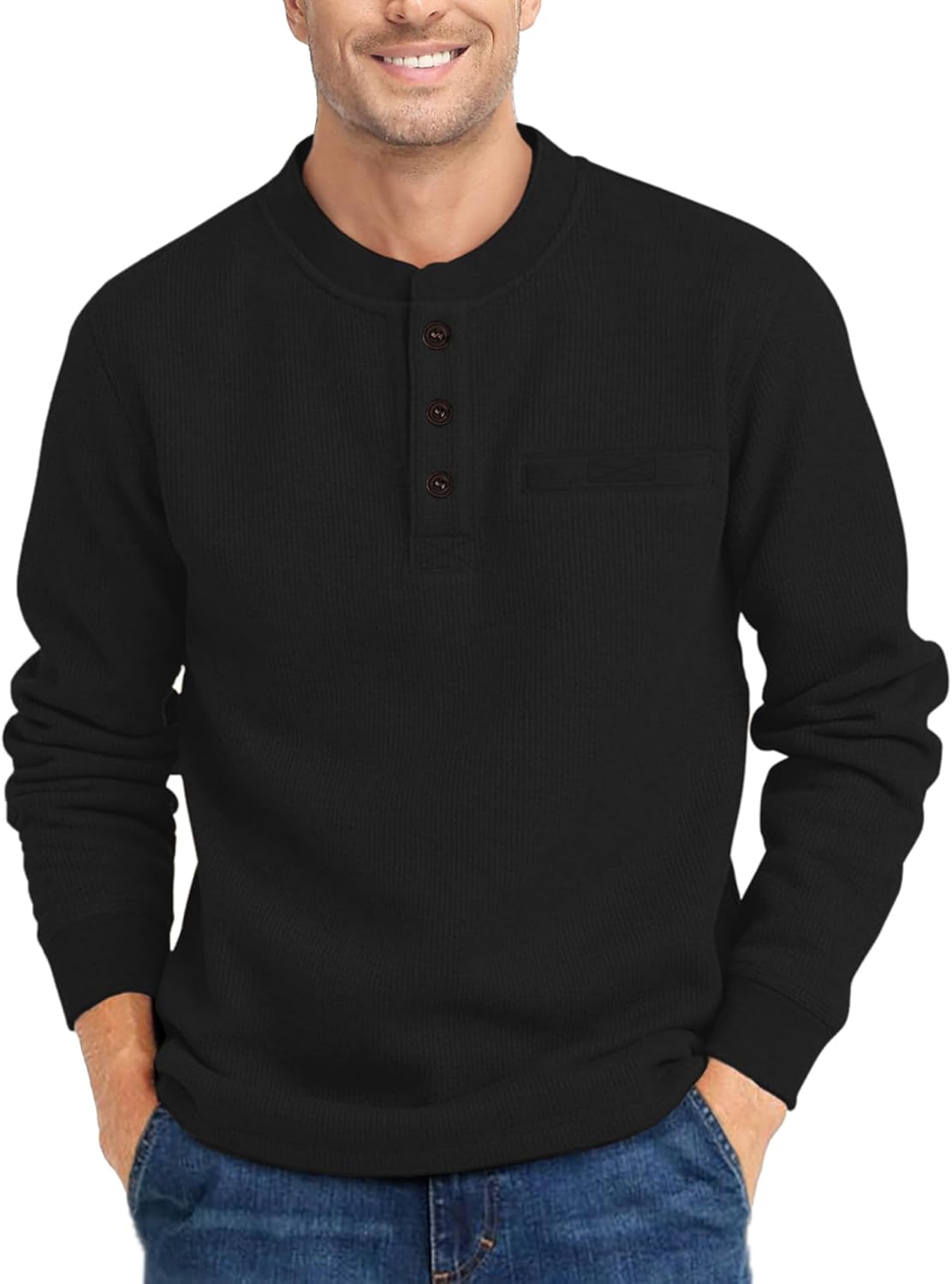 ZITY Long Sleeve Henley Shirts for Men Casual Waffle Thermal