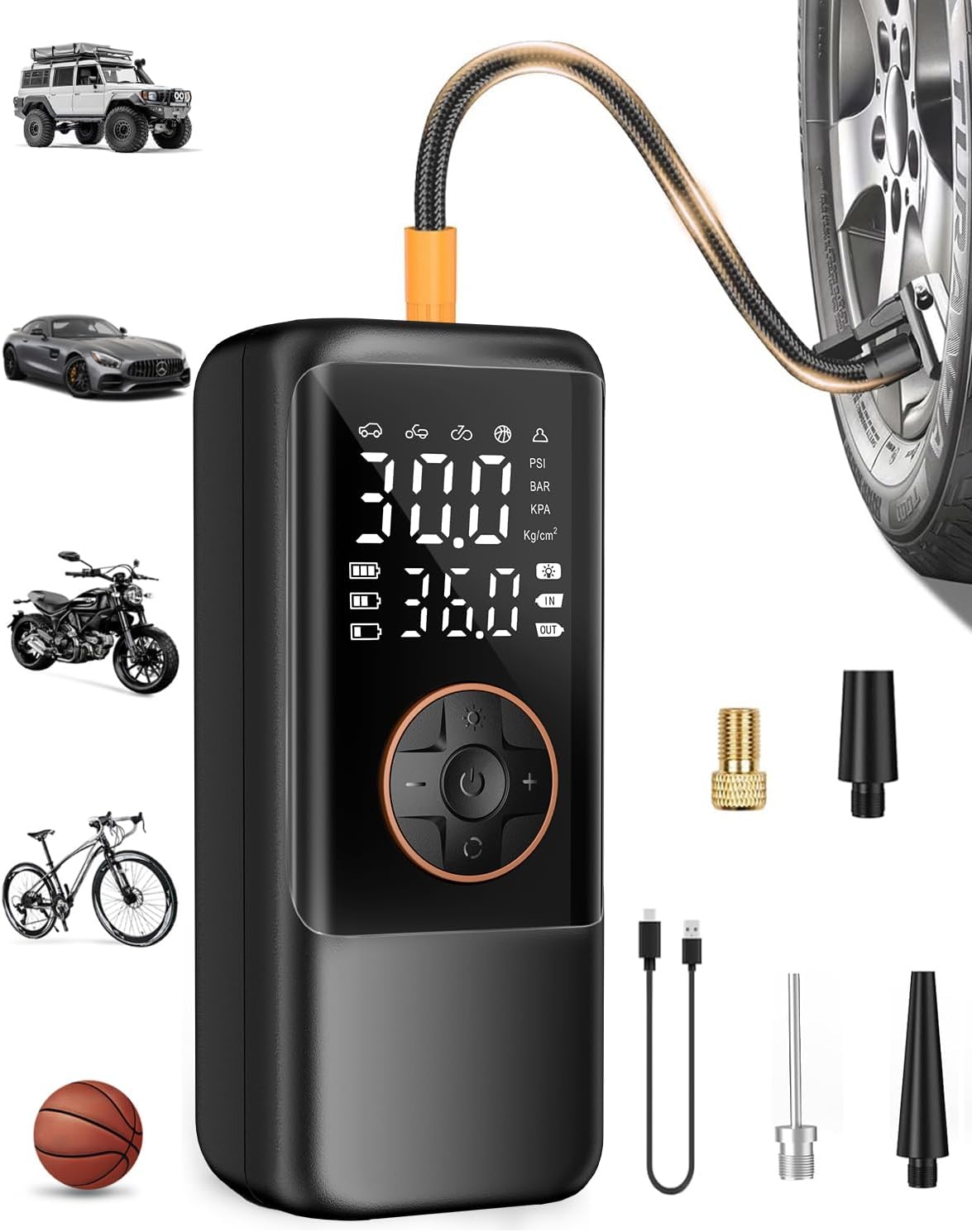 Tire Inflator Portable Air Compressor for Cars and Bikes