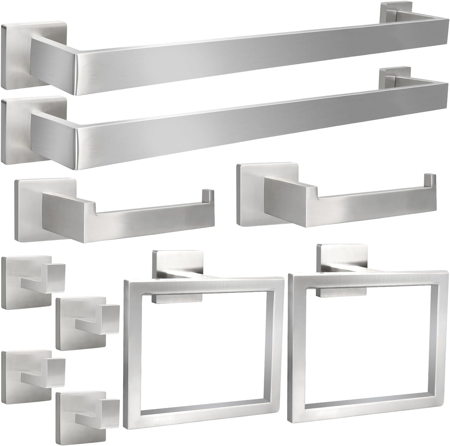 10pcs Bathroom Hardware Set with 24in Towel Bar and Hooks