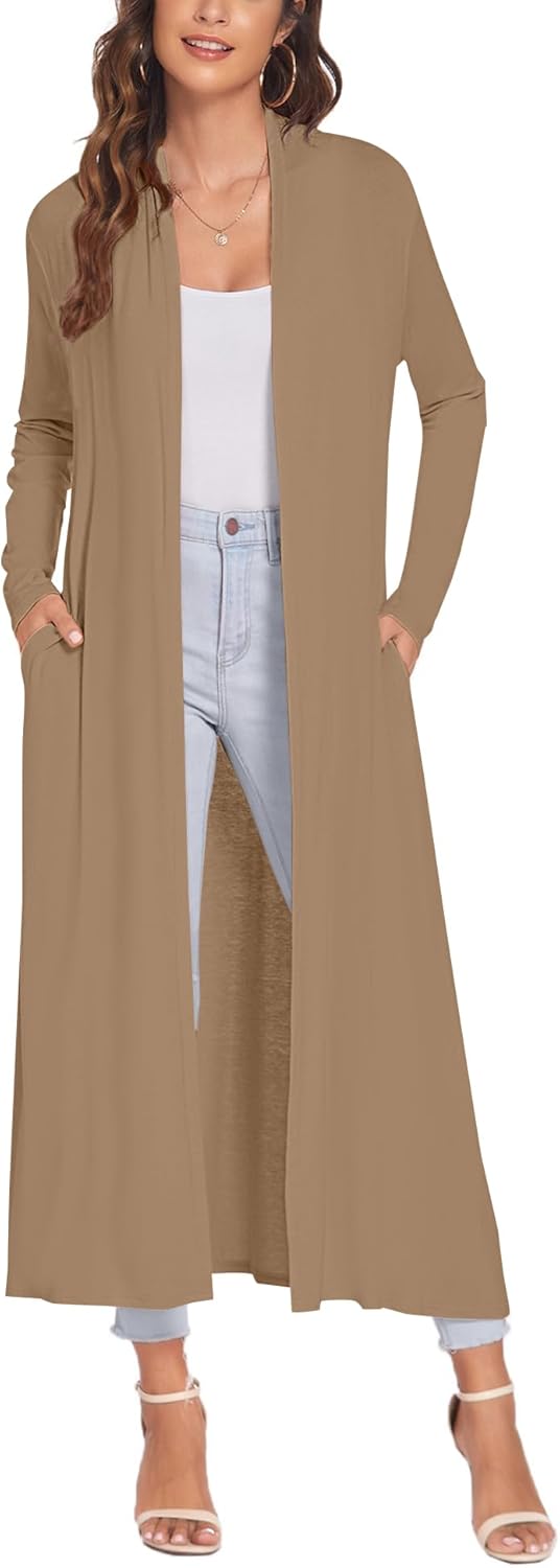 Stylish Floor Length Open Front Cardigan for Women - Maxi Duster