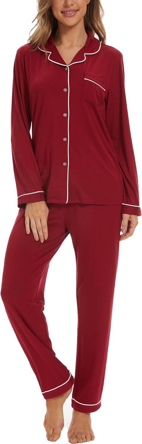 Button Up Pajamas for Women Long Sleeve Soft Loungewear Set