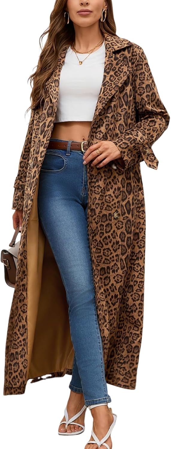 Stylish Womens Faux Suede Long Trench Coat with Belted Design