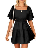Senllen Womens Summer Square Neck Mini Dress 2025 - Casual Cutout