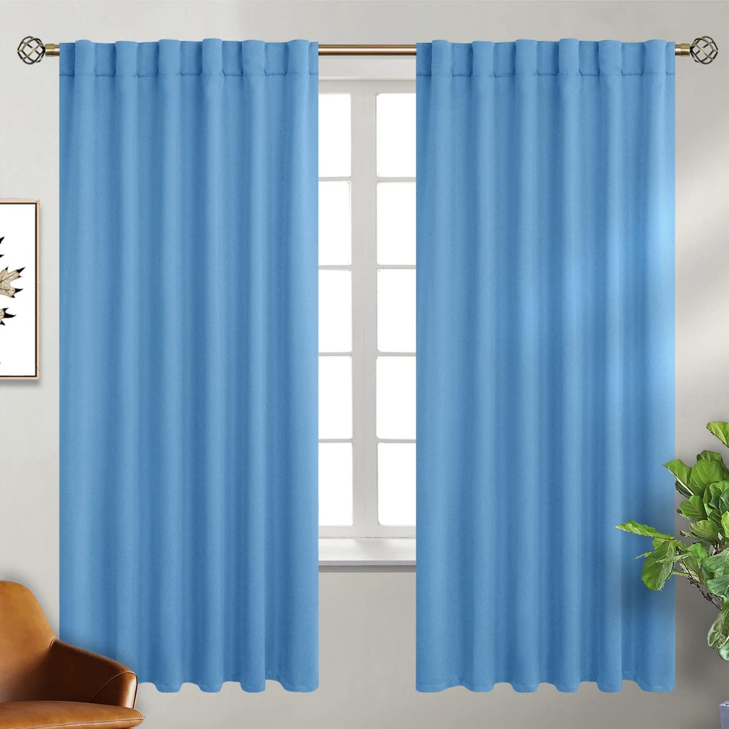 BGment Rod Pocket and Back Tab Curtains - Sky Blue 52x72 Inch