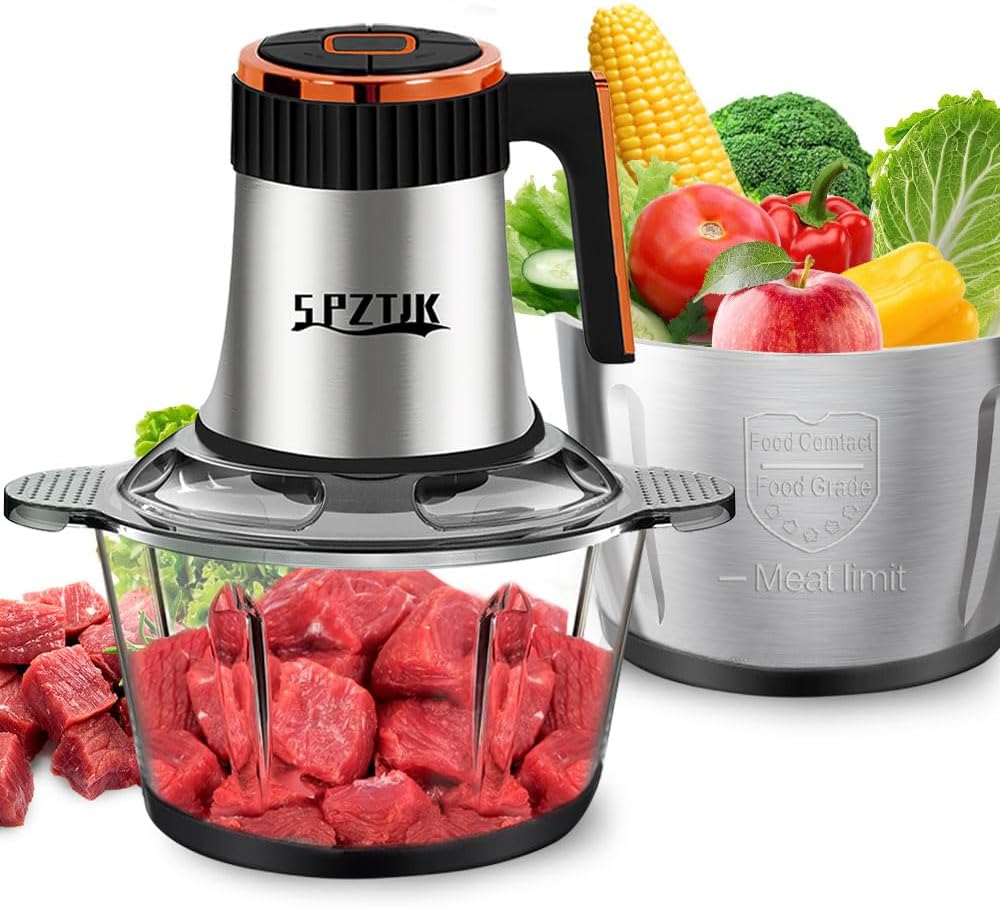 5-Speed Electric Food Chopper with Dual Bowls for Versatile Prep