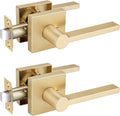 Passage Door Handle Set Satin Brass - Modern Square Door Levers