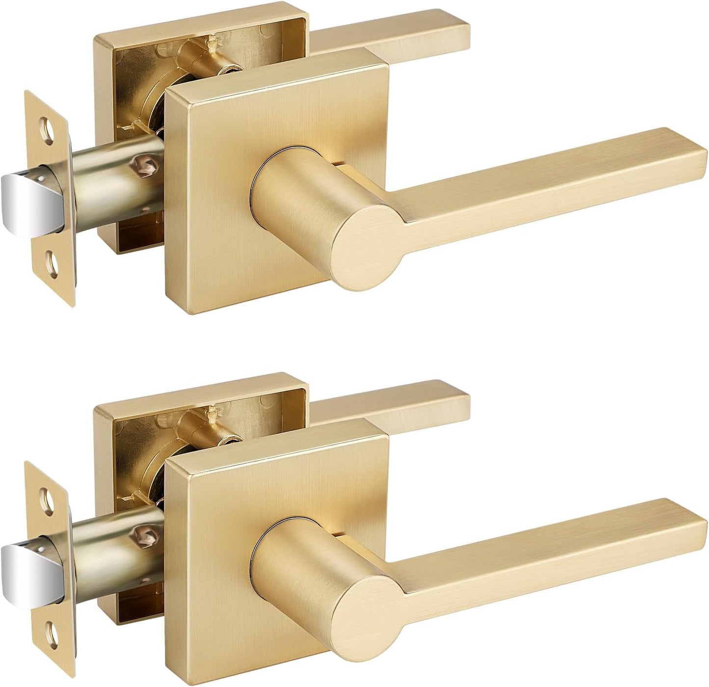 Modern Satin Brass Door Knobs Set for Hallway and Closet Use