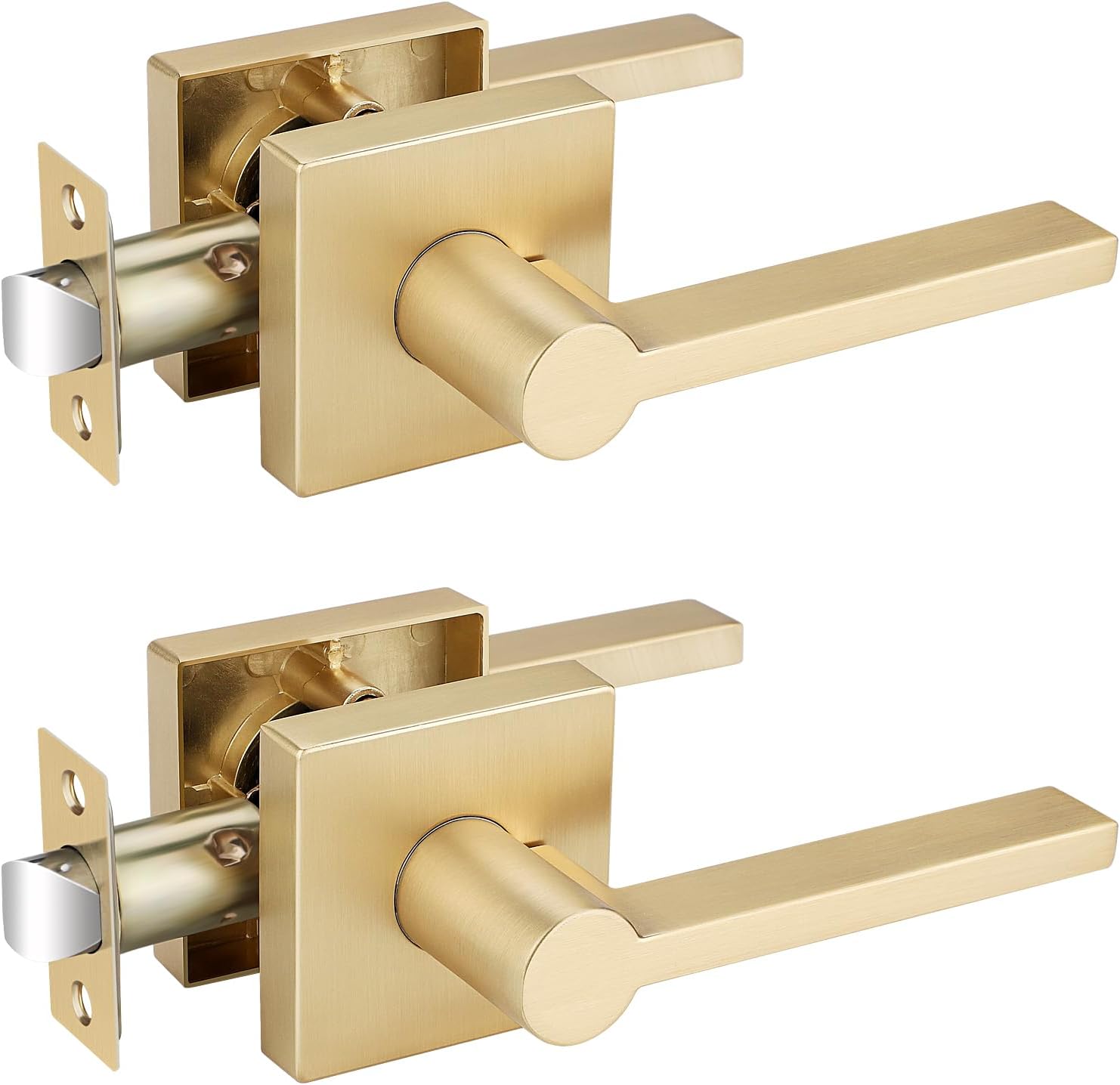 Modern Satin Brass Door Knobs Set for Hallway and Closet Use