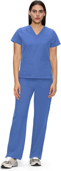 Scrubs for Women V-Neck Top & Cargo Pants - 12 Pockets, Water
