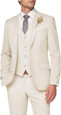 3 Piece Slim Fit Men's Suit Cream - Elegant One Button Wedding Suit