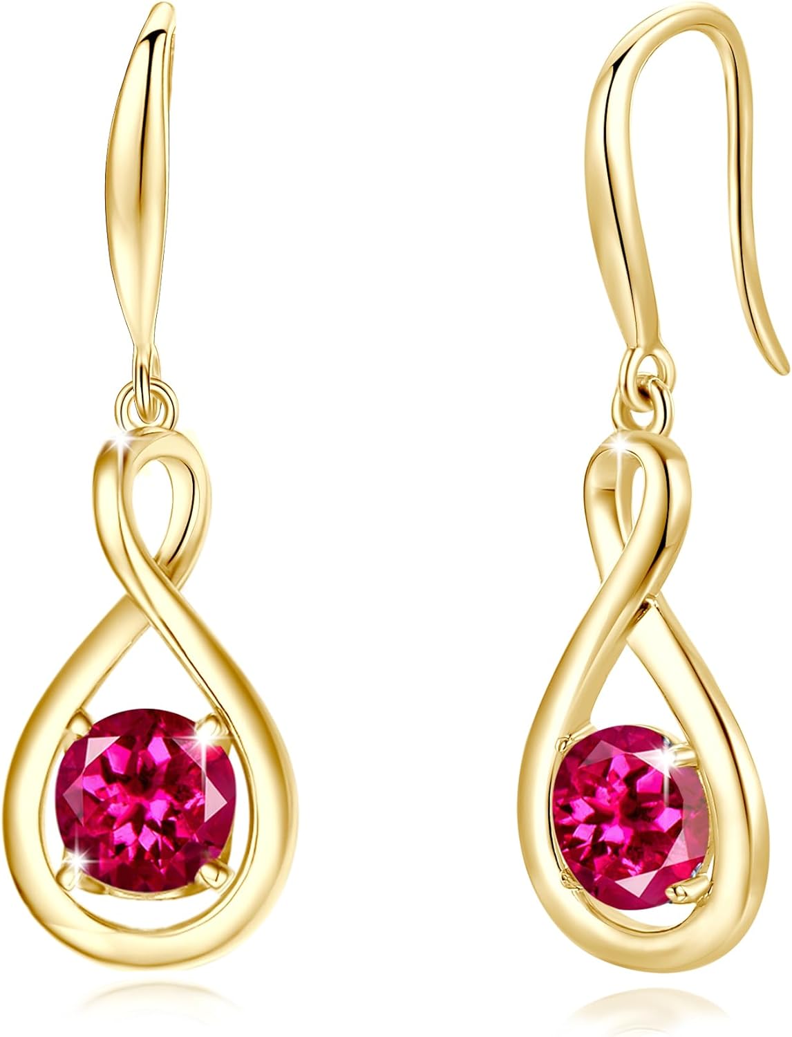 Dangle Drop Earrings in 925 Sterling Silver with Ruby Birthstone