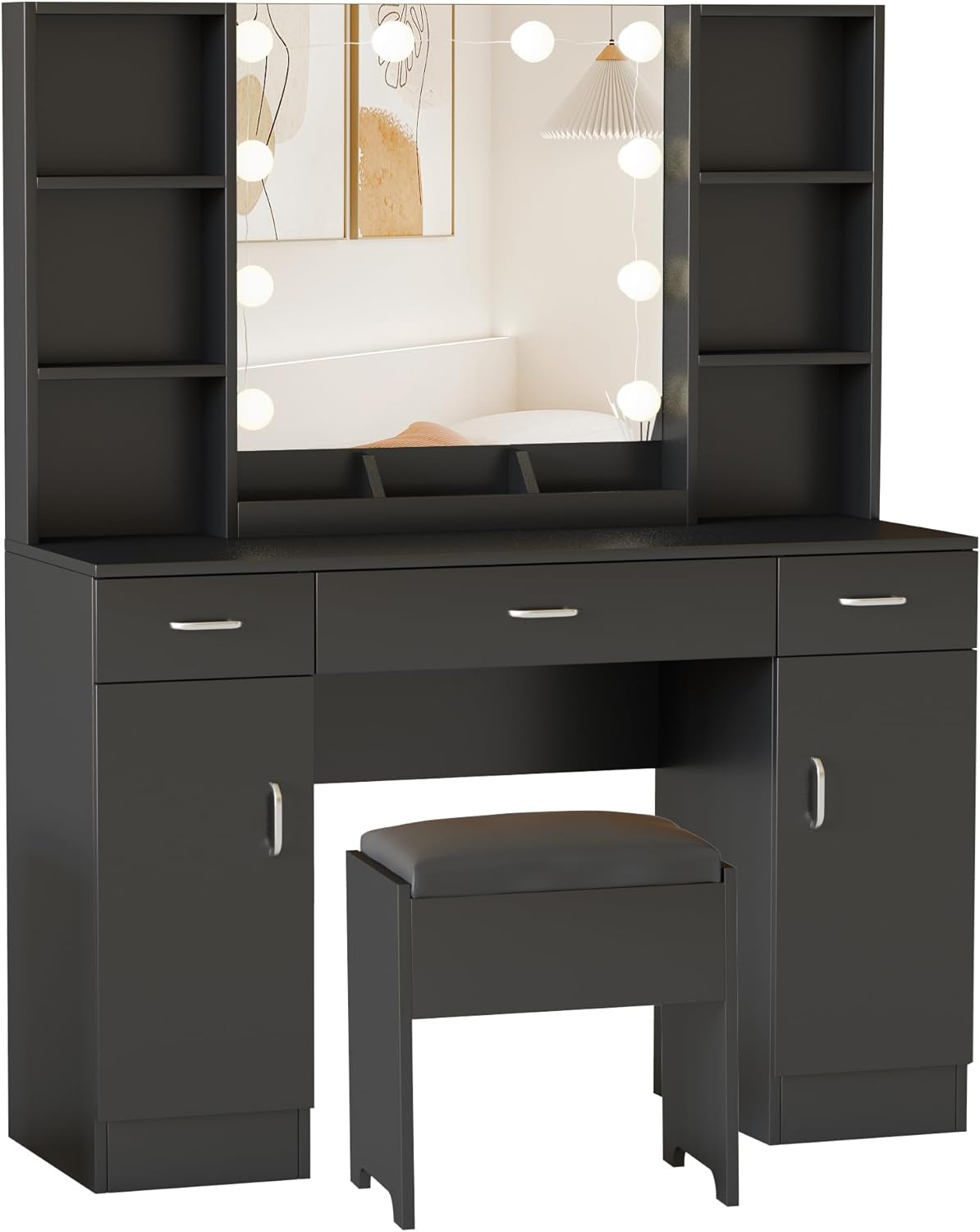 Vabches Vanity Desk with Lighted Mirror for Makeup Lovers
