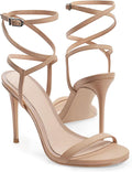 Womens Strappy Lace Up Heels Sandals Faux Leather Stilettos