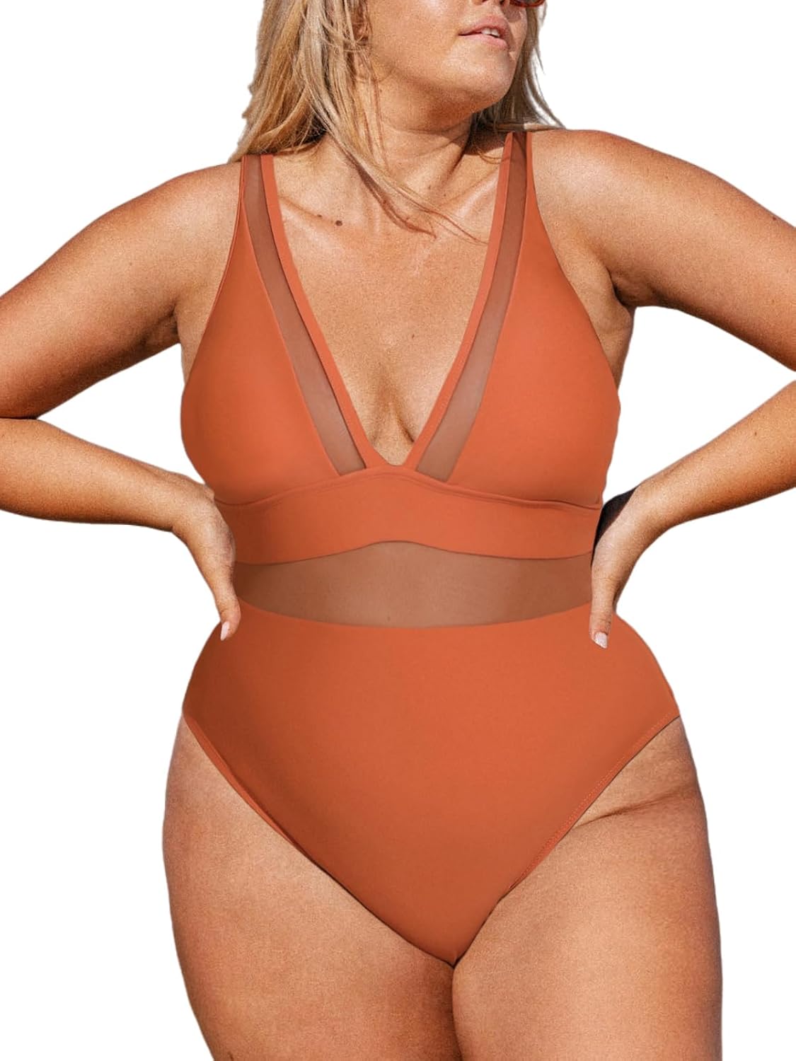 CUPSHE Plus Size One Piece Swimsuit with Tummy Control Design