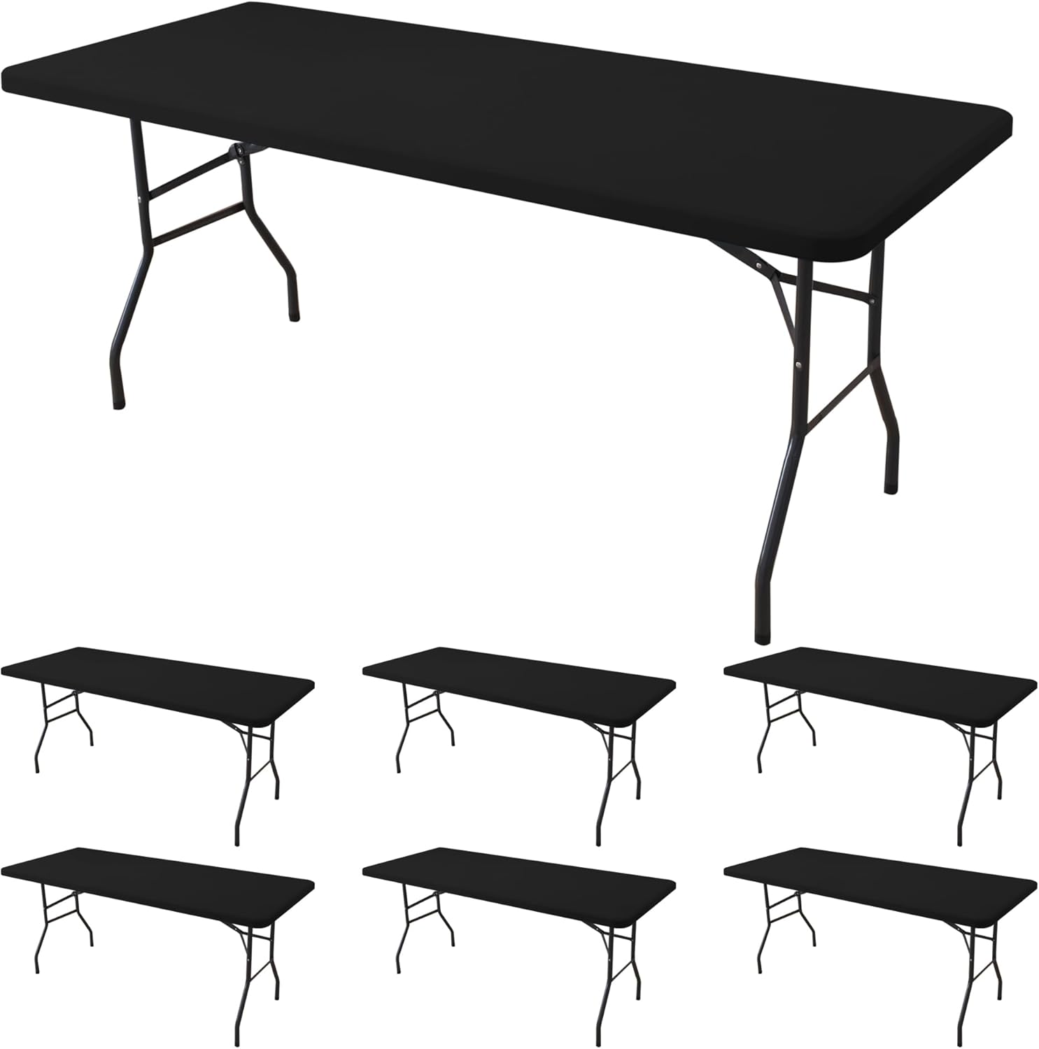 Fitted Tablecloth for 8 Foot Rectangle Tables - 6 Pack Black