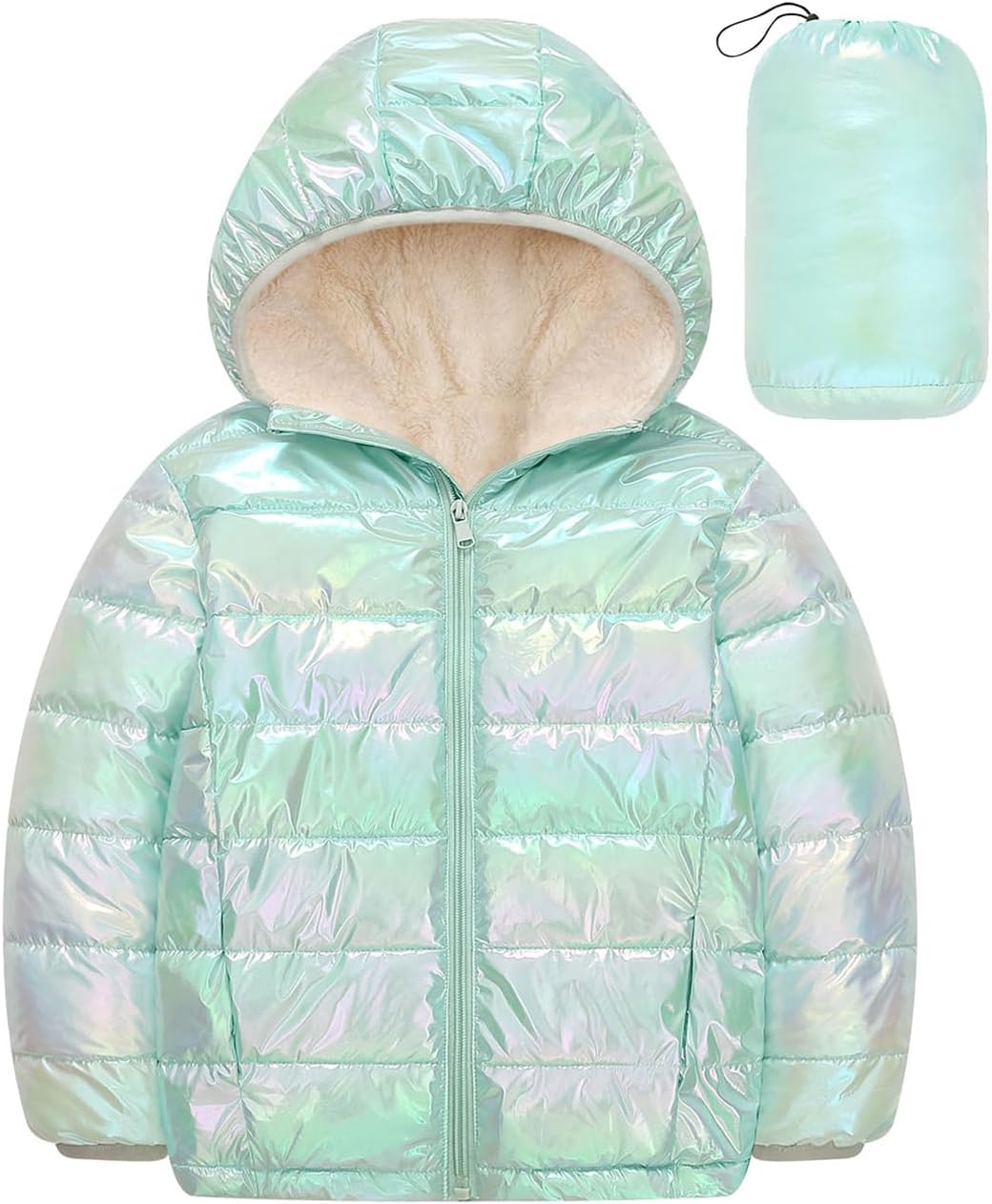 Stylish Girls Metallic Shine Hooded Puffer Jacket for Winter