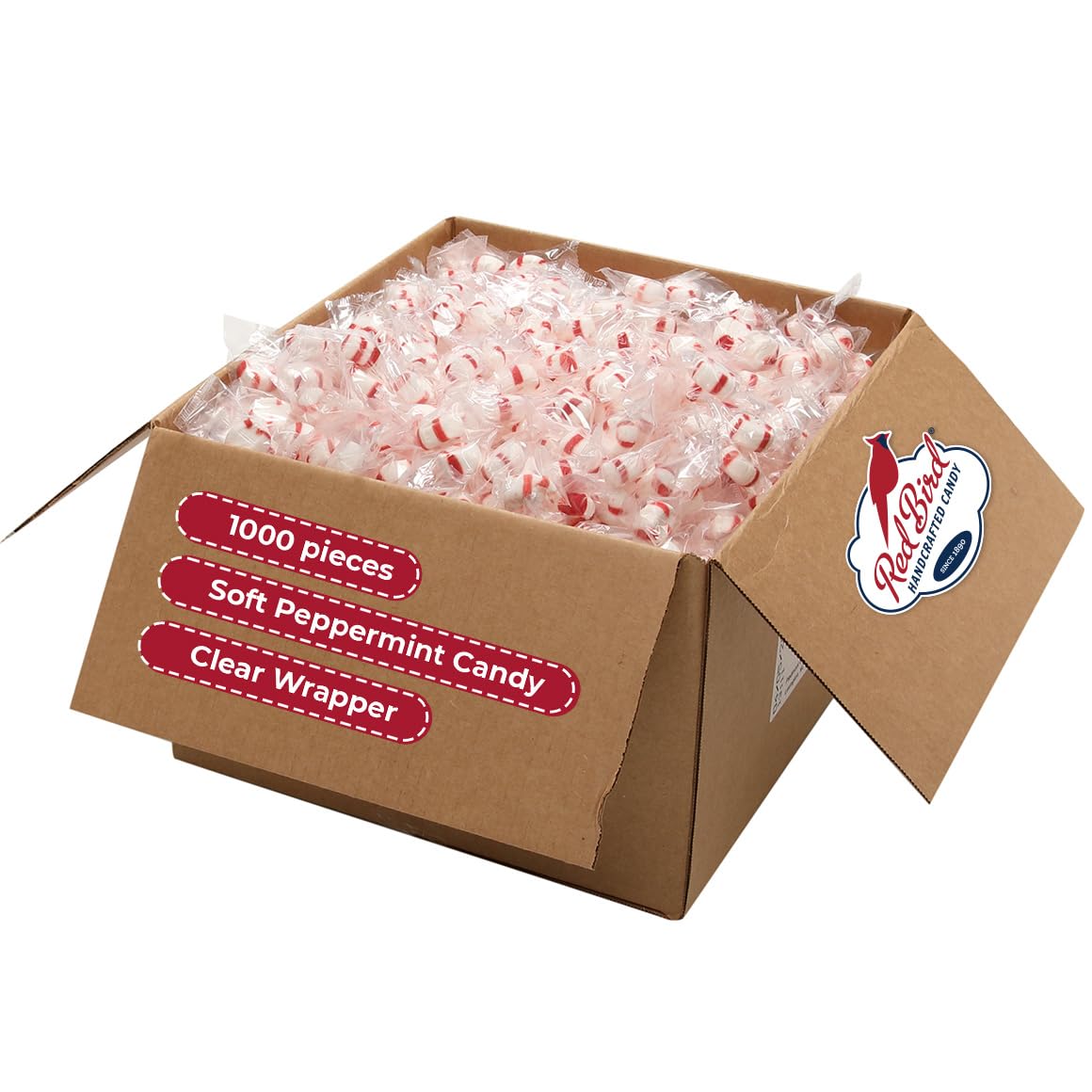 Red Bird Soft Peppermint Candy Mints, 1000 Individually Wrapped