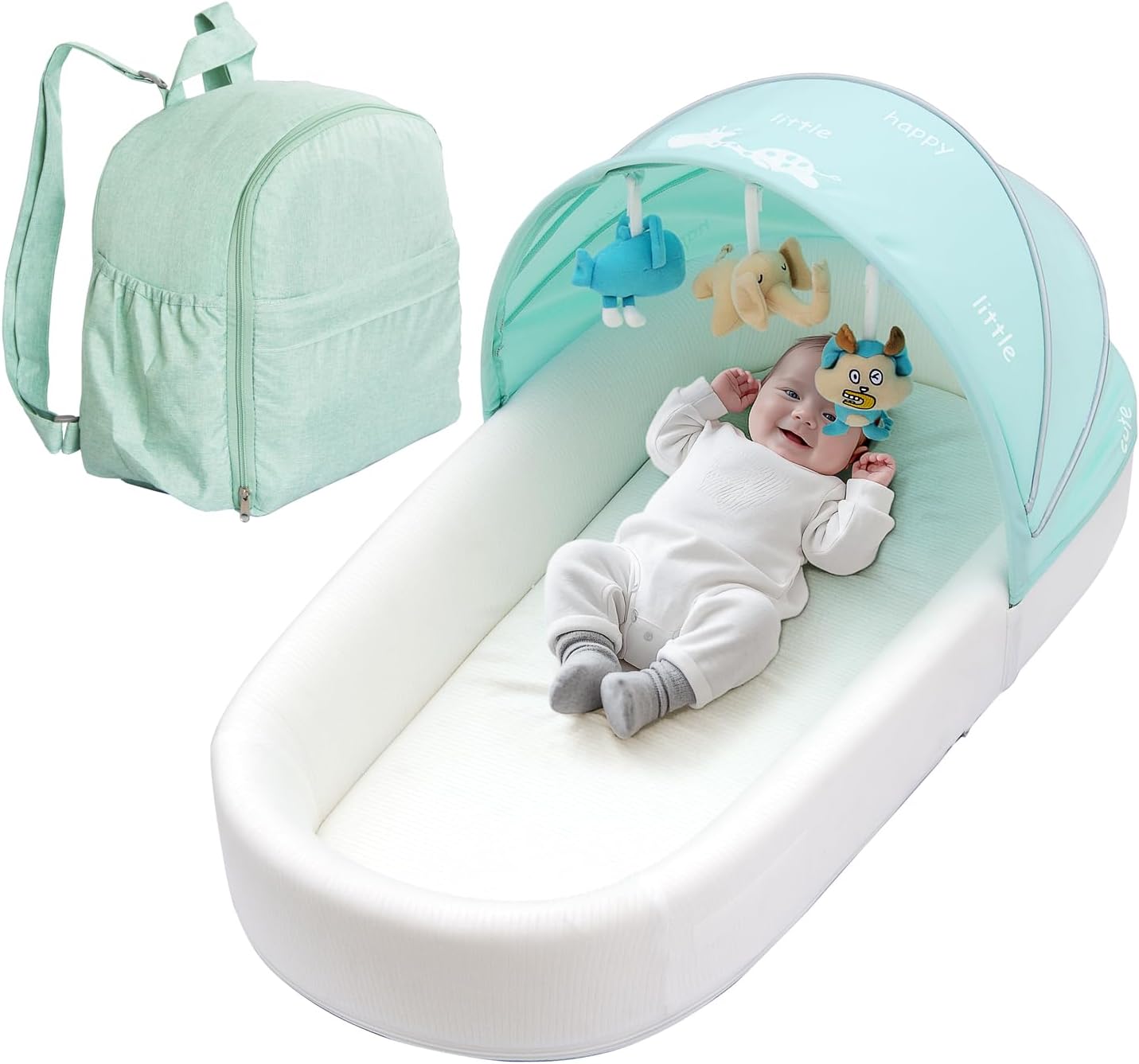 Portable Travel Bassinet with Canopy & Toys-Green