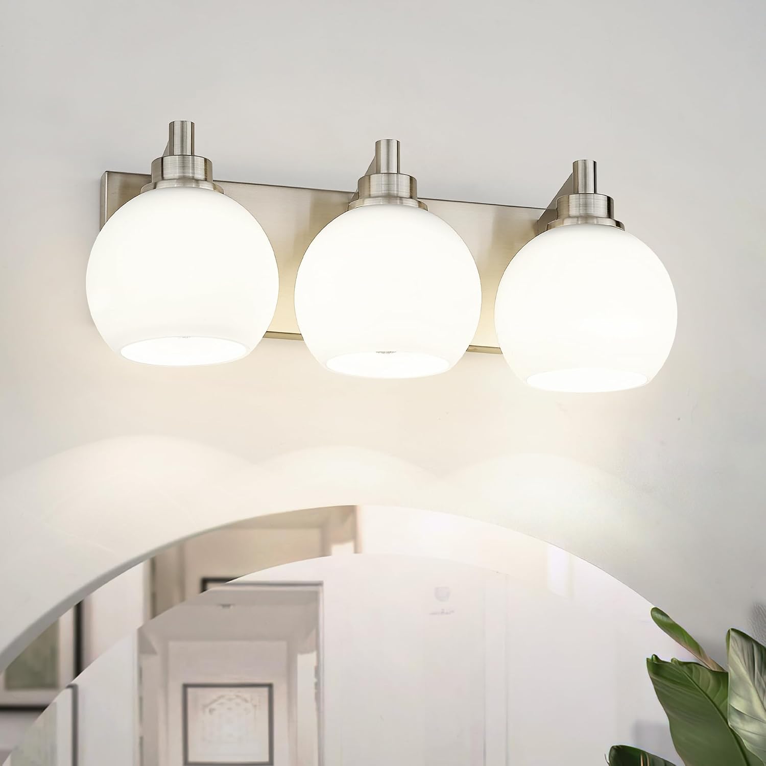 3-Light Brushed Nickel Vanity Light Fixtures for Modern Bathrooms