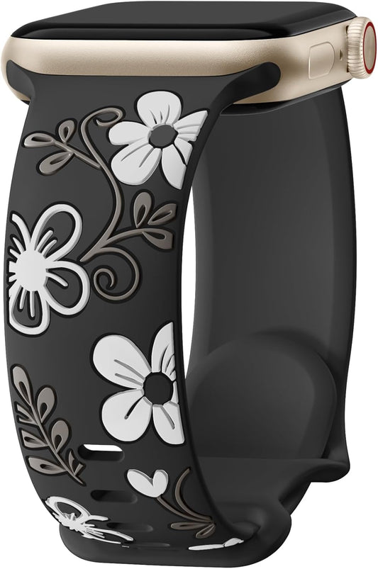 Witzon Engraved Floral Silicone Band - Elegant Apple Watch Strap