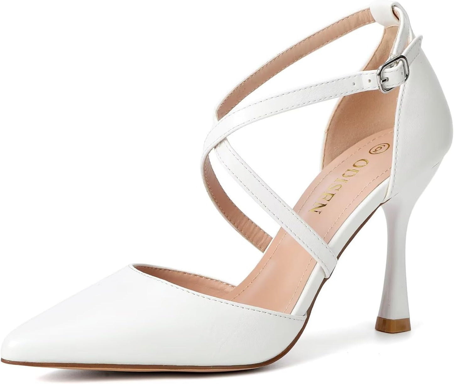 Odisen Women's 3.5 in High Heels Closed Toe Ankle Strap Shoes