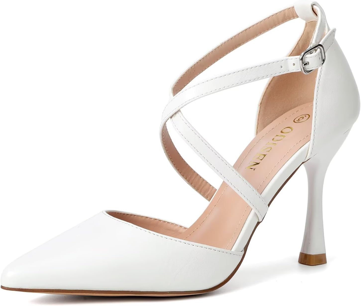 Odisen Women's 3.5 in High Heels Closed Toe Ankle Strap Shoes