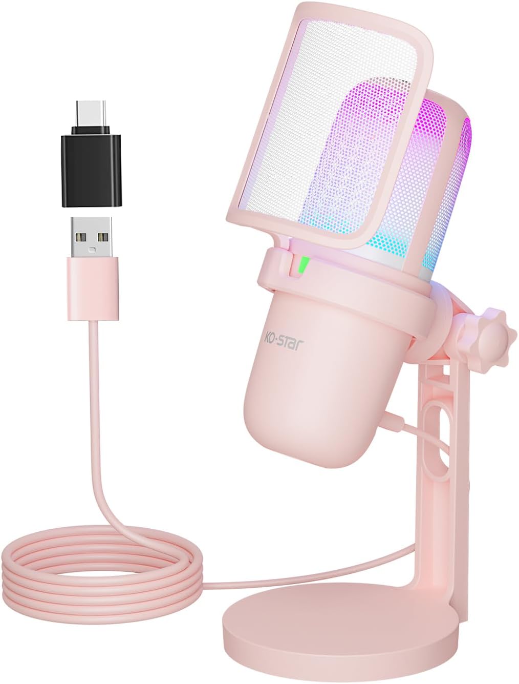 USB Microphone Gaming for PC Pink with RGB Lighting and Quality