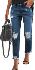 Sidefeel Women's Boyfriend Jeans Stretchy Ripped Distressed Denim mom