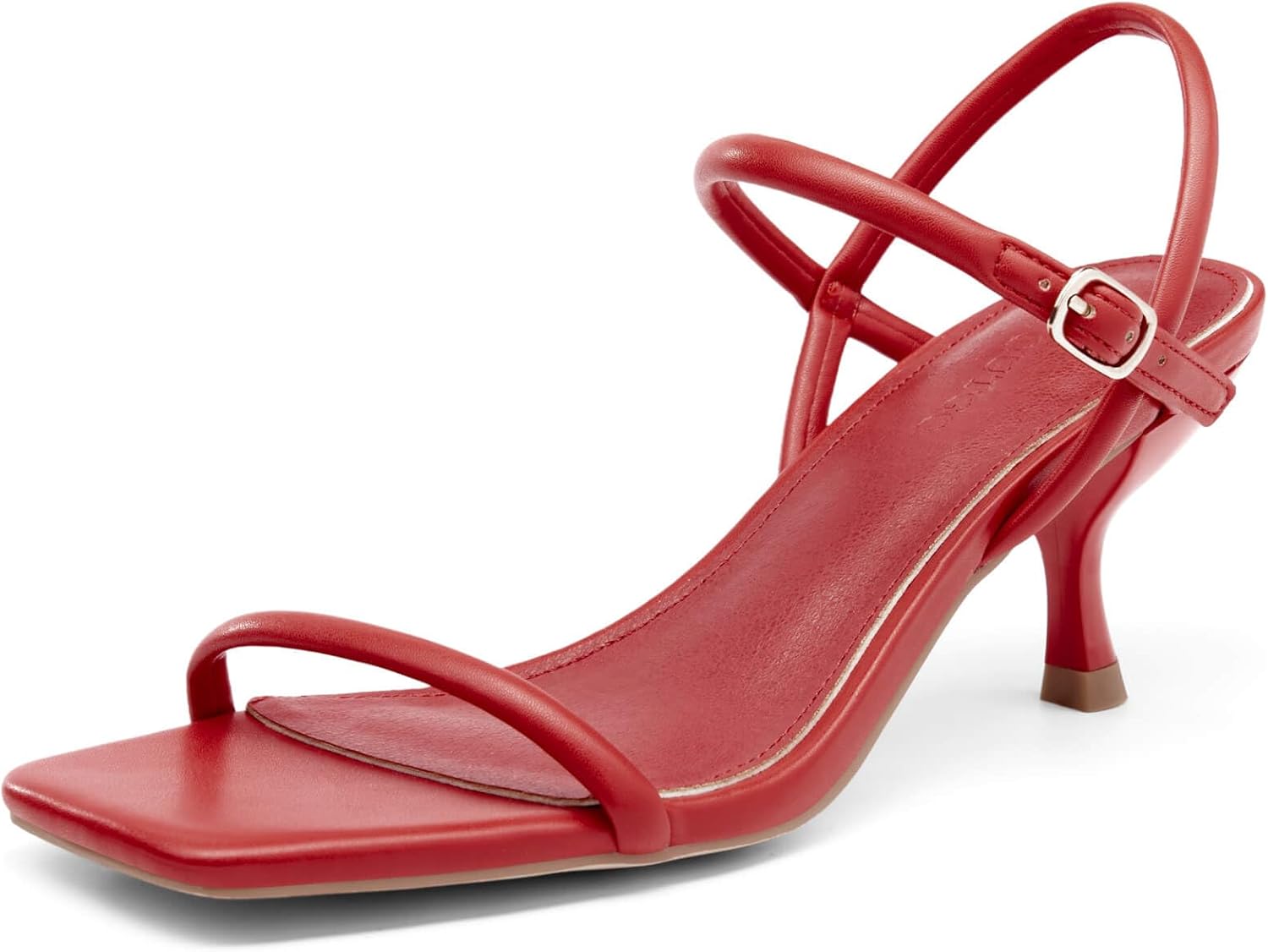 Coutgo Womens Strappy Kitten Heels Open Square Toe Sandals