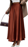 High Waisted Satin A-Line Maxi Skirt - Flowy Formal Fall Style
