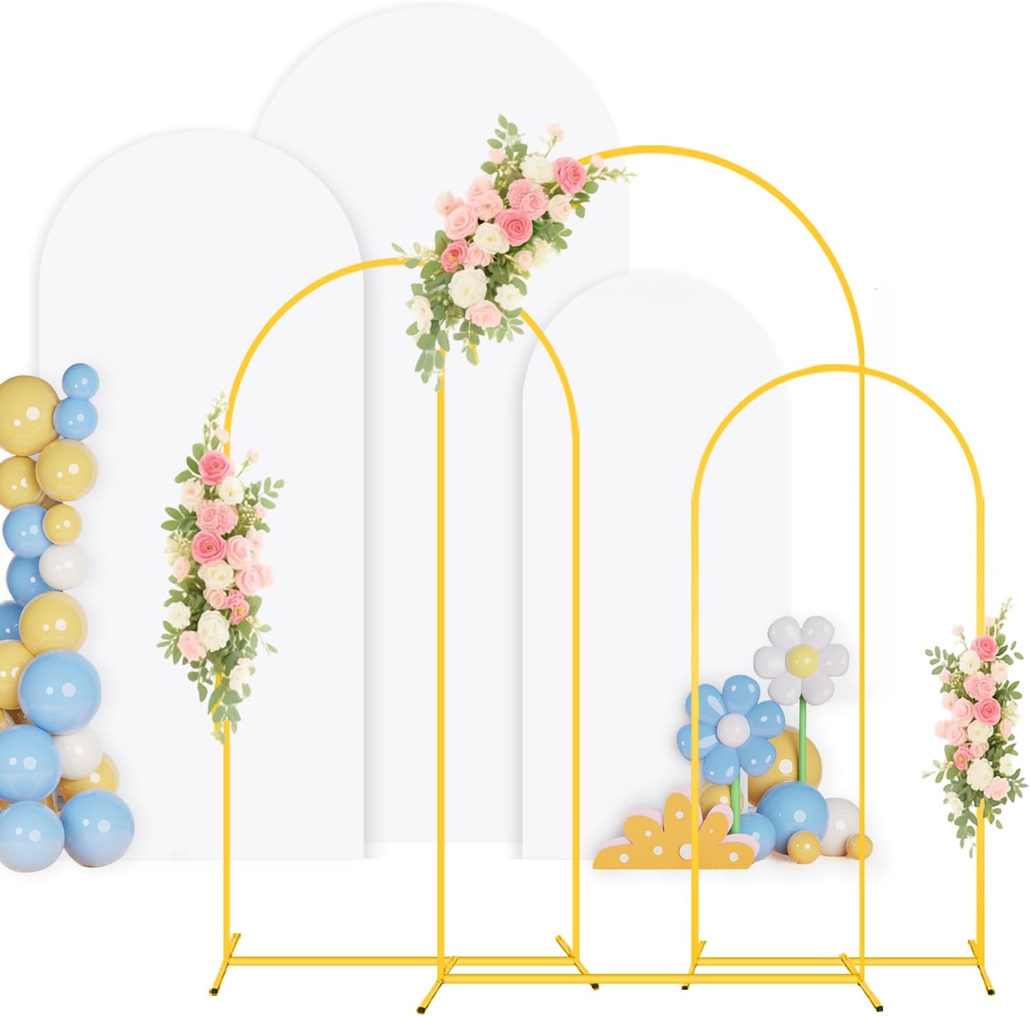 Set of 3 Wedding Arch Backdrop Stand with Covers for Events