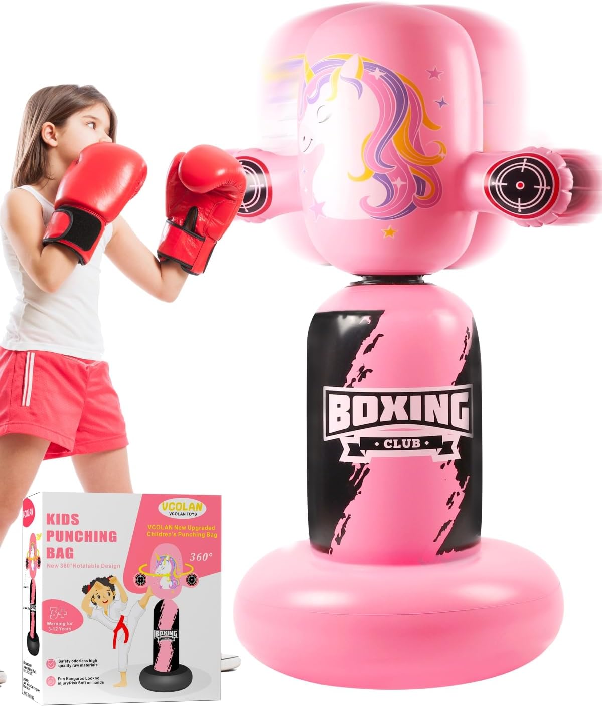 Punching Bag for Kids - Upgraded 360 Rotating Inflatable Toy