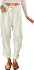 Womens Elastic Waist Straight Leg Corduroy Pants with Pockets - S-2XL